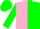 Silk - pink and green diagonal halves, green sleeves and cap
