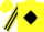 Silk - Yellow, black diamond framed 'm', black diamond stripe on sleeves, yellow cap