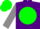 Silk - Purple, green ball, gray 'jj', gray sleeves, green cap