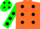 Silk - Orange body, black spots, green arms, black spots, green cap, black spots