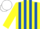 Silk - Yellow and royal blue stripes, yellow sleeves, white cap