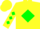 Silk - Yellow, green diamond framed 'c', green diamonds on slvs, yellow cap
