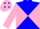 Silk - blue and pink diagonal quarters, pink arms, blue quarters, pink cap, blue diamonds