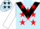 Silk - Light blue, black triangular panel, red stars on white sleeves