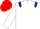 Silk - White body, dark blue shoulders, white arms, red cap