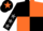 Silk - Black and orange (quartered), black sleeves, grey stars, black cap, orange star