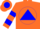 Silk - Orange, orange triangle on blue ball, blue bars on sleeves