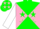 Silk - Hunter green and pink diagonal quarters, green stars on white sleeves