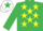 Silk - EMERALD GREEN, yellow stars, white cap, emerald green star
