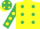 Silk - yellow body, emerald green spots, emerald green sleeves, yellow spots, emerald green cap, yellow spots, yellow peak