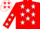 Silk - Red, white stars, black bar and 'flg' on left slv