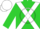Silk - Lime green, white cross sashes, white circle on lime green sleeves, lime green and white cap