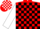 Silk - Red, white circled 'jc', black blocks on white sleeves
