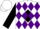 Silk - White, white 'gz' on purple framed black diamond, purple diamonds on black slvs, white cap
