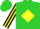 Silk - Lime green, black 'sleepy hollow racing' & racehorse emblem, yellow diamond stripe on sleeves