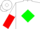 Silk - White, white 'a' on green diamond, white and red halved sleeves