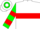 Silk - White, green and red 'fj' on green and red hoop, green and red hoops on sleeves