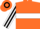 Silk - Neon orange, orange and black horse emblem on white hoop on back, white and black stripe on slvs