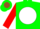 Silk - Green, brown, red and green horse on white ball, green hoops on red sleeves