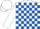 Silk - White, royal blue blocks, royal blue 'awm' on white oval, white cap