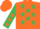 Silk - Orange, Emerald Green stars, Emerald Green sleeves, Orange stars, Orange cap