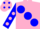 Silk - Pink, blue ball sash, blue sleeves, pink dots, pink cap, blue dots