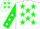Silk - White body, green stars, green arms, white stars, white cap, green stars