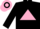 Silk - black, pink triangle, black sleeves, pink hoops, black cap, pink hoop
