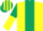 Silk - Yellow, dark green stripe, dark green and yellow halved sleeves, striped cap