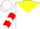 Silk - White, red heart on yellow yoke, red chevrons on sleeves