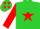 Silk - Lime green, lime green 'sd' on red star, lime green stars on red sleeves
