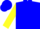 Silk - Blue, multi colored emblem, fuchsia stripe on yellow sleeves