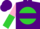 Silk - Purple, pink 'perez' & 'p' in white horseshoe on lime ball, purple hoop on pink & lime halved slvs, purple cap