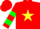 Silk - Red, yellow star, green hoops on sleeves