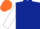 Silk - Dark blue, horsehead emblem, white sleeves, orange hoops, white and orange cap