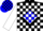 Silk - Black, white scissors and thread on blue diamond, white blocks on sleeves