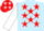 Silk - Light blue,back v,red stars on white  slvs