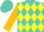 Silk - Turquoise, yellow diamonds, turquoise 'hk' on gold sleeves, turquoise cap