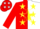 Silk - Red and white halved, yellow star, yellow stars on red sleeves