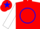 Silk - Red , blue circle 'v' on white star, blue and red star and stripe on white sleeves