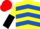 Silk - Yellow, royal blue chevrons, yellow and black halved sleeves, red cap