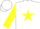 Silk - White, yellow star, aqua sleeves, white cap