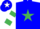 Silk - Blue, emerald green star, white and emerald green hooped sleeves, white and emerald green star on cap