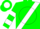 Silk - Green, white 'v' sash on front, green 'q' on white ball  on back, white bars on sleeves