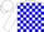 Silk - White, blue blocks, blue 'srg' on white ball, white cap