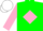 Silk - green, pink diamond, Pink Sleeves, white Cap