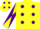 Silk - Yellow, purple spots, yellow and purple diabolo sleeves, yellow cap, purple spots