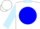 Silk - White, blue ball, white emblem, light blue collar, light blue sleeves, two blue hoops, white cap
