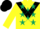 Silk - yellow, black chevron, dark green stars on yellow sleeves, black cap