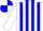 Silk - white, blue stripes, white sleeves, blue cap, white quarters
